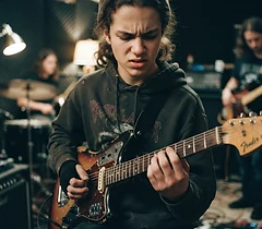 Teenager at band practice