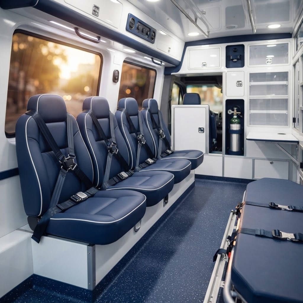 Homepage of the PremierCare Medical Transport website concept, showing a clean healthcare-focused hero with a professional non-emergency medical transportation look
