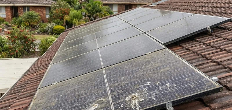 Dirty solar panels with dust and grime needing cleaning