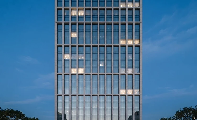Commercial building at dusk