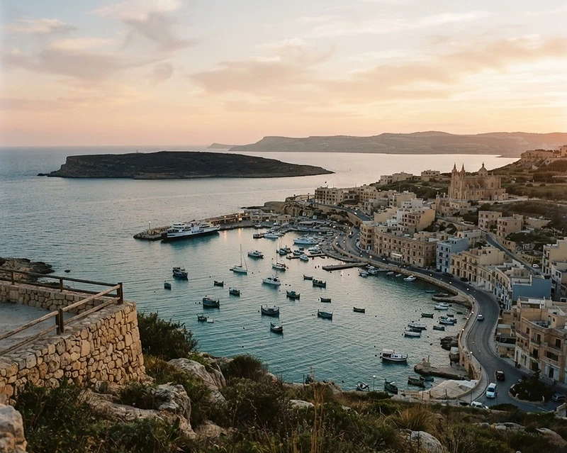 Overlooking Mġarr Harbour, Gozo, with Comino beyond — from Bella Vista, Qala