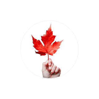 A red maple leaf held in a hand