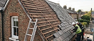 Old roof tiles stripped back during a roof replacement project