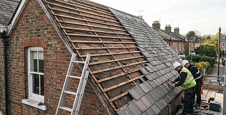 Old roof tiles stripped back during a roof replacement project