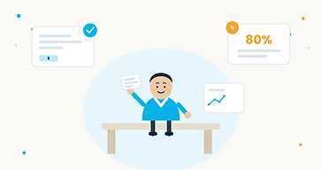 Illustration of a business owner holding loan paperwork next to a card with a checkmark of approval