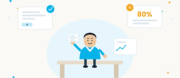 Illustration of a business owner holding loan paperwork next to a card with a checkmark of approval