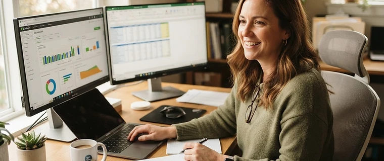 Mispar bookkeeper reviewing a client's monthly financial statements