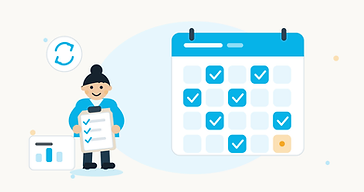 Illustration of a person holding a checklist clipboard beside a calendar with completed daily tasks