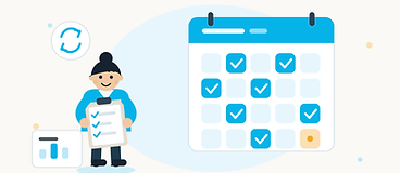 Illustration of a person holding a checklist clipboard beside a calendar with completed daily tasks