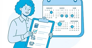 Illustration of a calendar marked with quarterly tax deadlines and a checklist