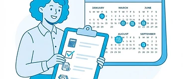 Illustration of a calendar marked with quarterly tax deadlines and a checklist