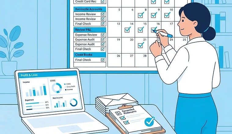 Illustration of a bank statement being matched line by line against an accounting ledger