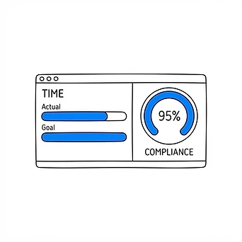 Step 4: Performance data is compared to requirements, delivering a compliance score.