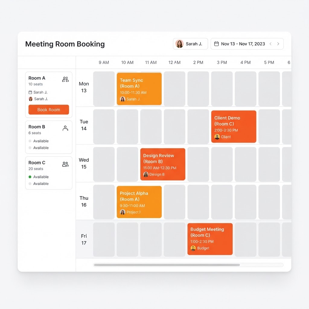 Meeting room booking calendar showing room availability