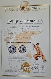 Certificado de Instructor en Qi Gong Medicinal, Escuela Tai-Chi Wu-Chi Argentina