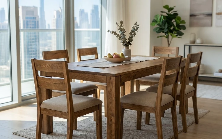 Dining Table 6-Seater + 6 Chairs - Solid Oak
