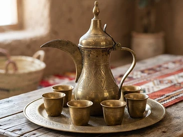Vintage Arabic Dallah Coffee Set - Brass - Collectible