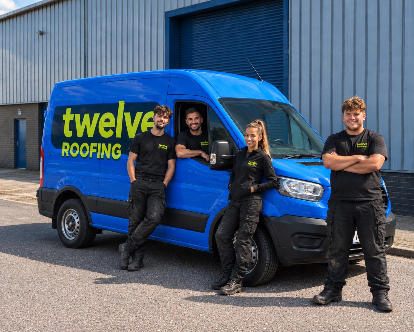 Twelve Roofing team with branded van
