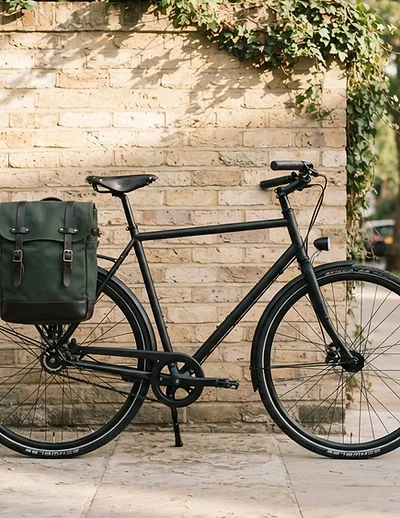 Illustration of a local assembler’s bicycle with a tool bag in a quiet neighborhood