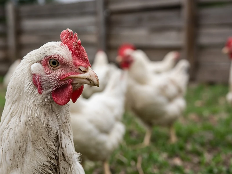 Pasture-raised chickens at dawn