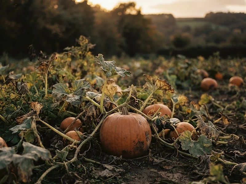 Pumpkin patch at golden hour