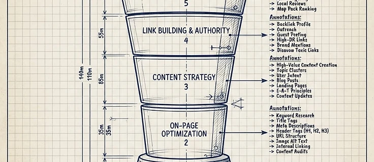 SEO1 agency | SEO strategy blueprint funnel diagram | 2026