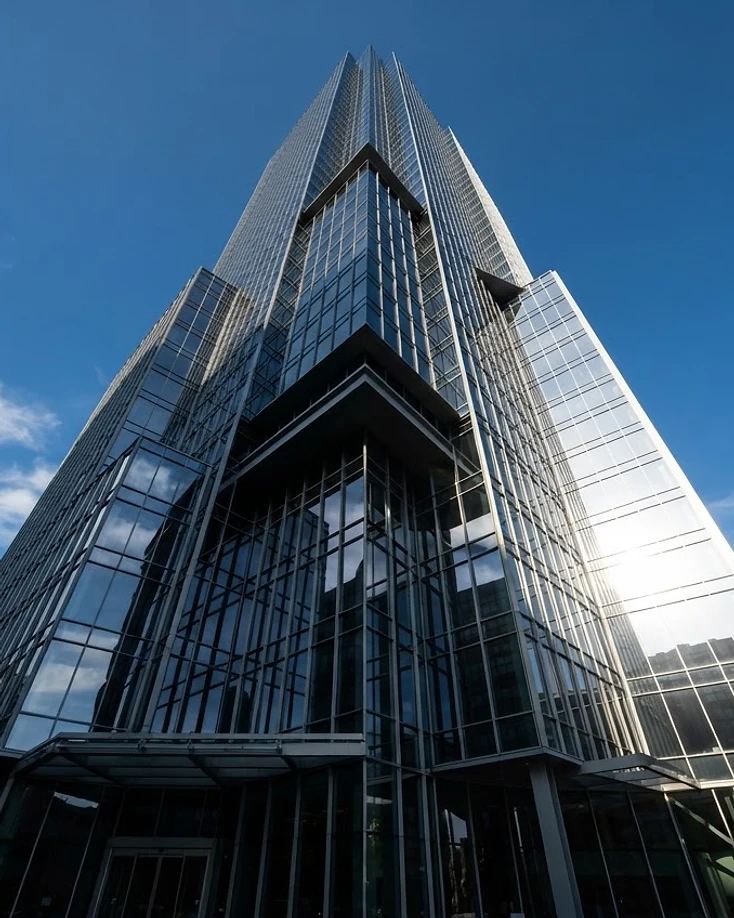 Modern glass architecture reflecting a blue sky — building a stronger profile
