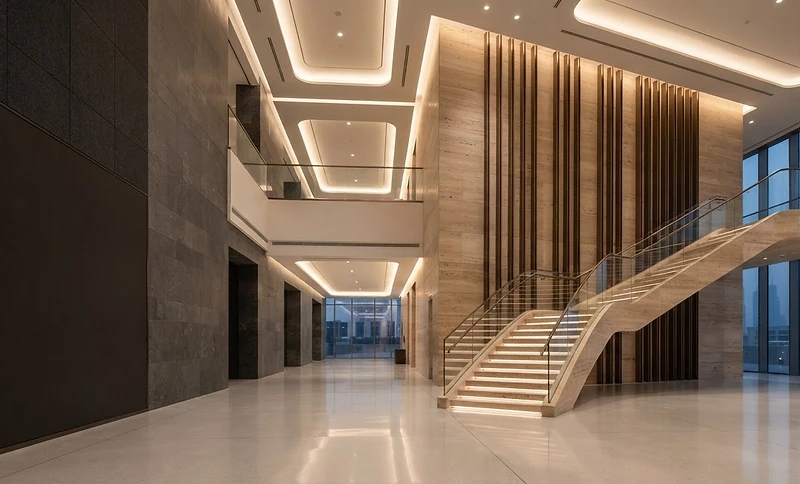 Illustrative contemporary architectural atrium
