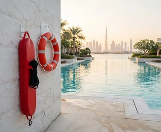 Illustrative poolside rescue equipment