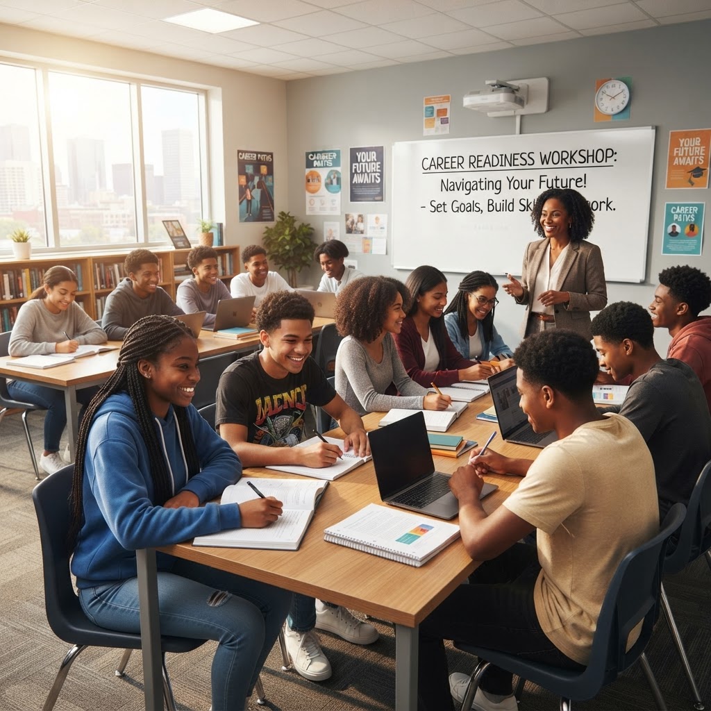Young students working together in an interactive business workshop