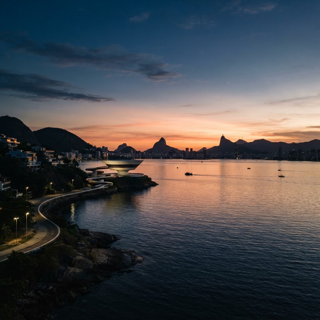 Costa de Niterói ao pôr do sol