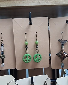 Hand-Made Earrings — Crystal, Green & Bird Charm