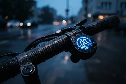 Macro of carbon fiber and glowing LED display