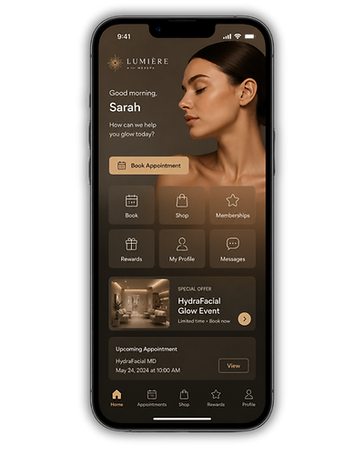 Lumière Med Spa custom app — Lucille Rae Design