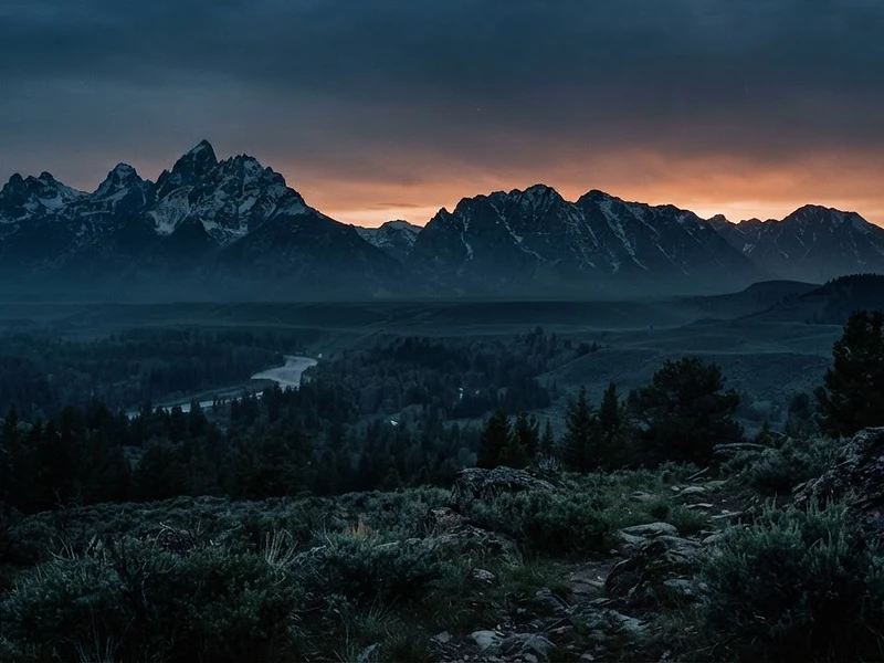 Wasatch mountain range at blue hour