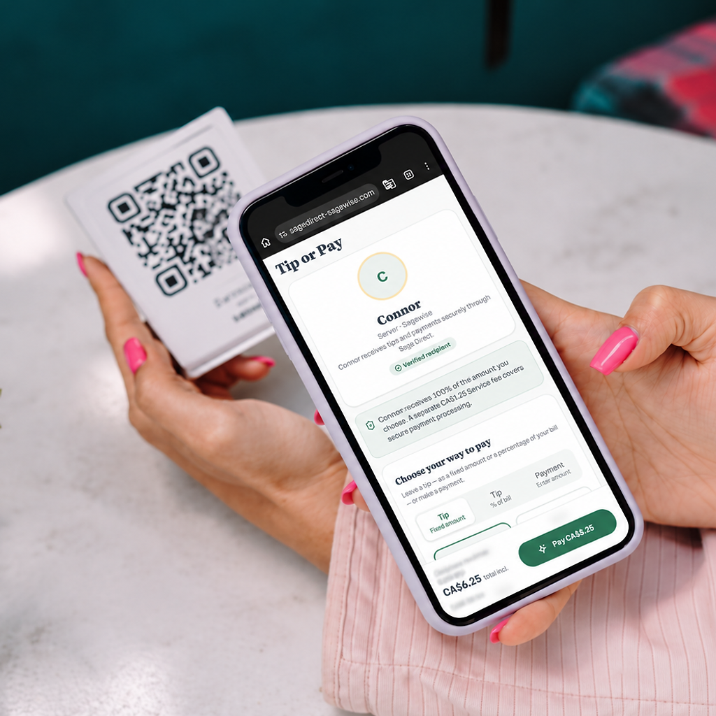 Customer tipping with Sage Direct on a phone