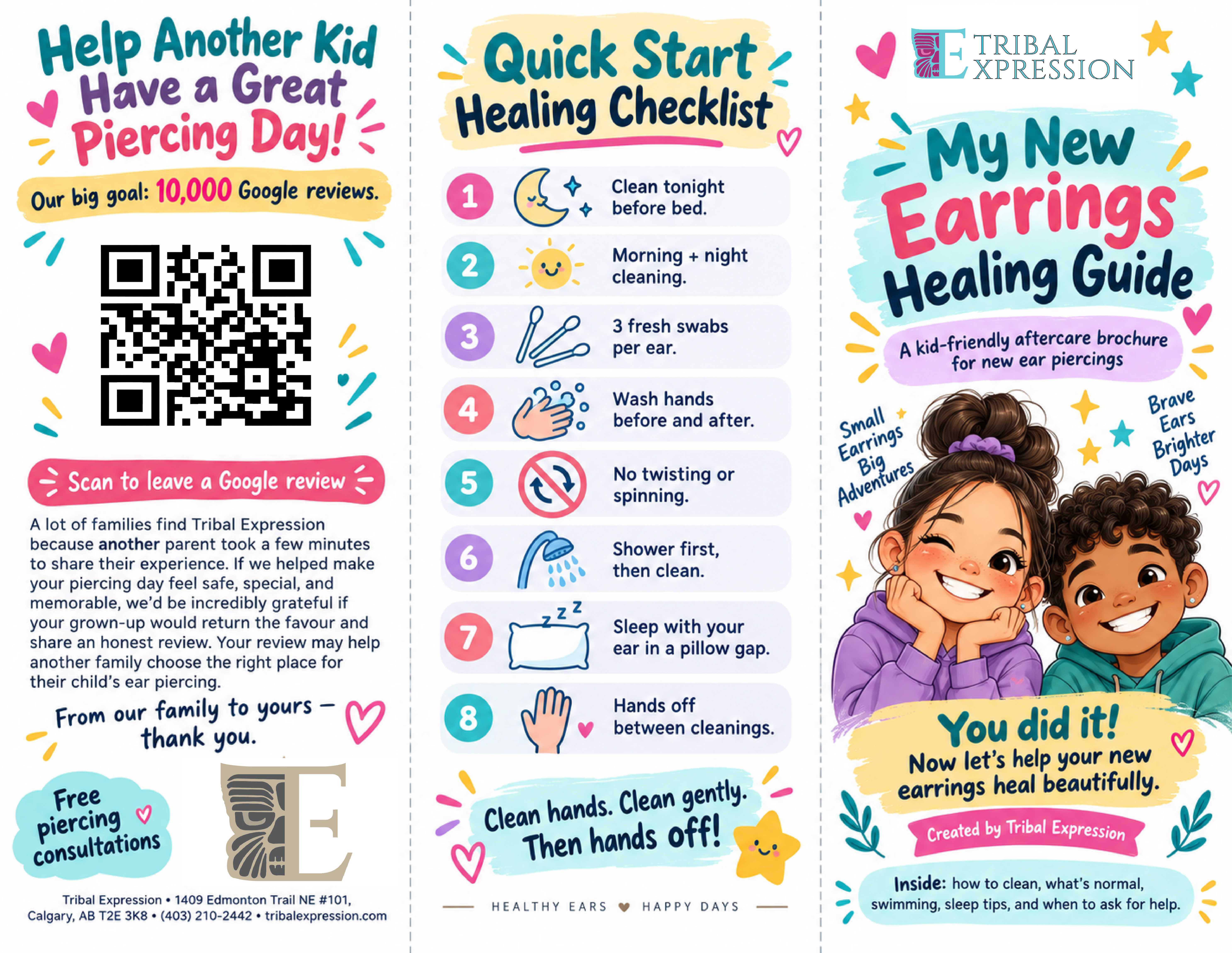 The official Tribal Expression aftercare sheet cover — the quick start healing checklist and Google review invitation — protected online preview, do not reproduce or recreate with AI.