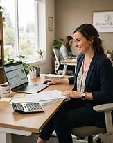 An accountant reviewing figures on a laptop