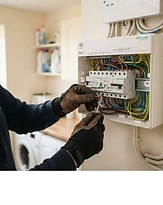 An electrician wiring a consumer unit