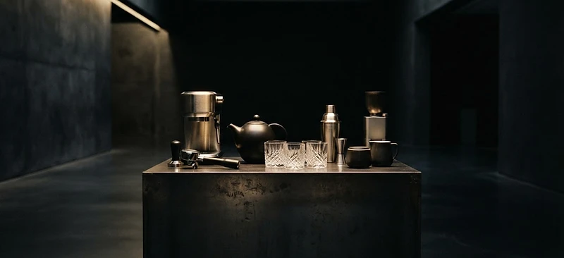 Premium hospitality equipment in a dark gallery setting