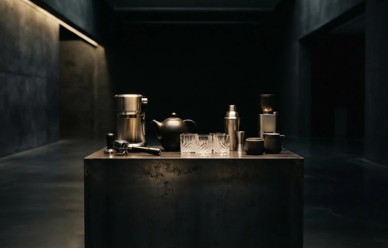 Premium hospitality equipment in a dark gallery setting
