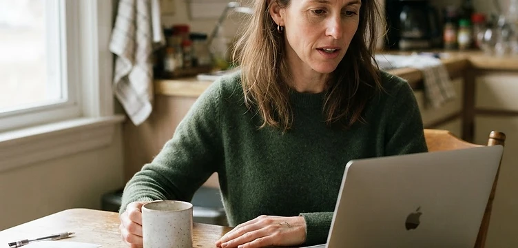 A homeowner reviewing a radon test result document at a dining table