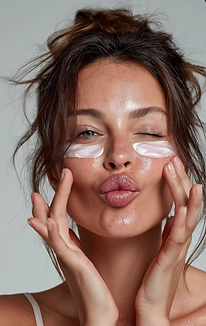 Woman applying skincare cream under her eyes