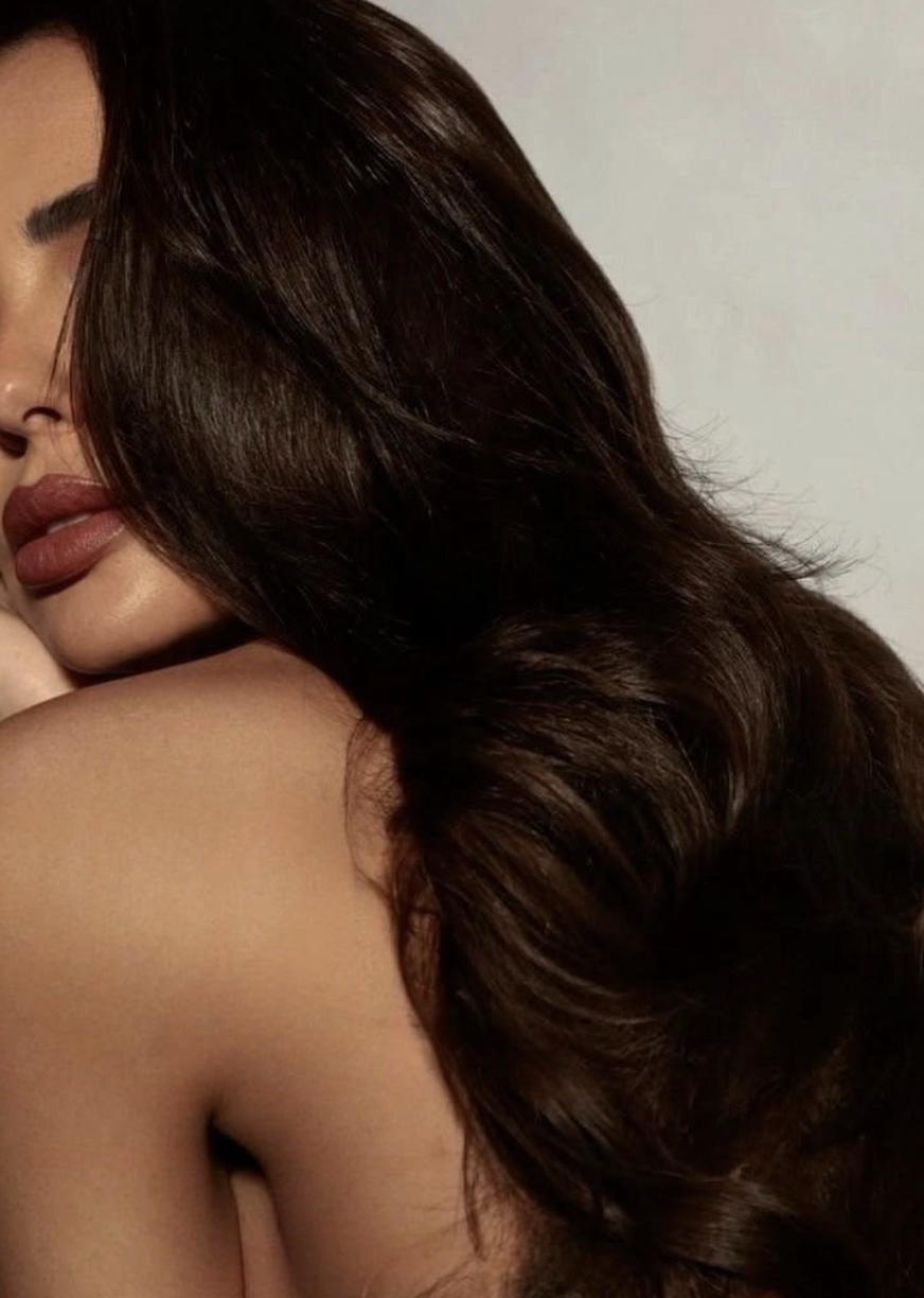 Deep brunette, healthy hair