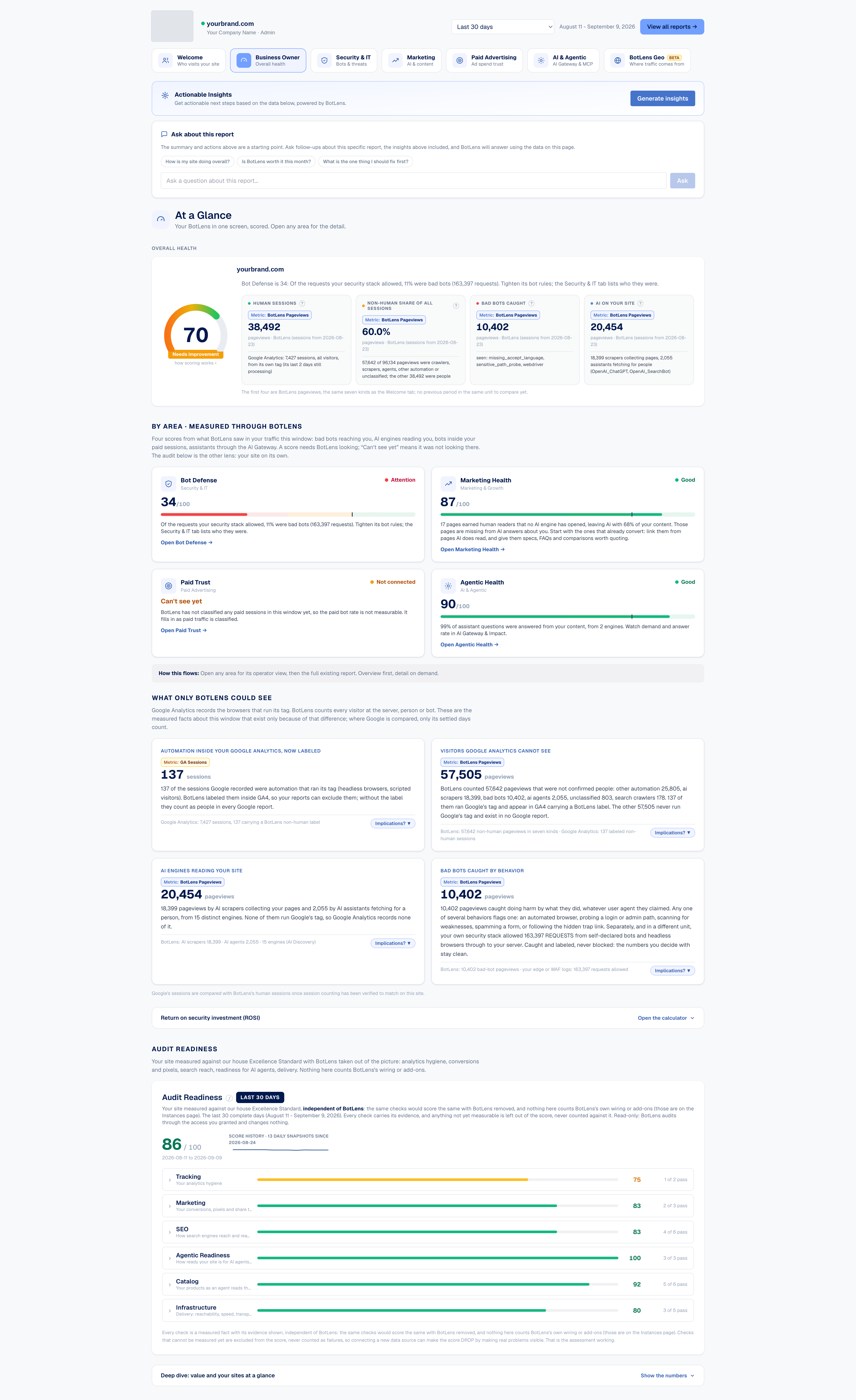 BotLens Business Owner report — Overall health