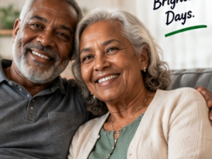 Older couple smiling together at home