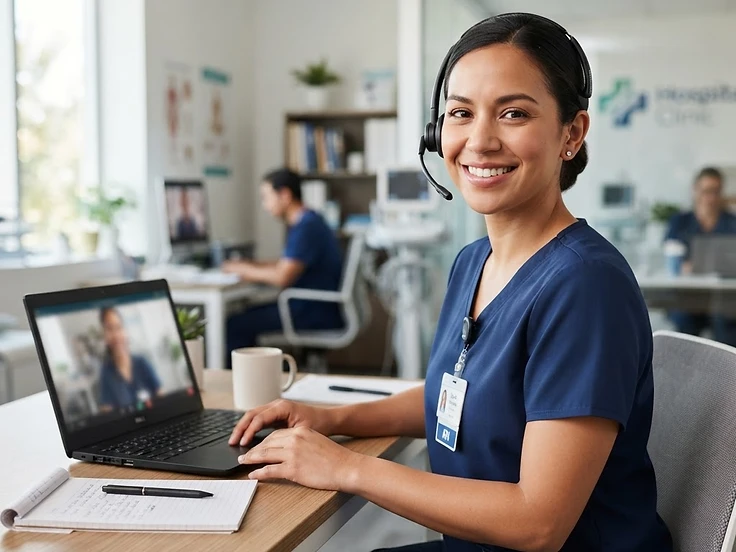 Professional nurse wearing a headset and smiling