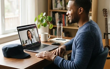 Veteran on a secure telehealth primary care video visit from home