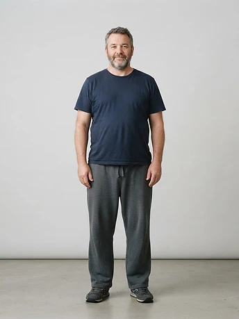Illustrative before photo of a man at the start of a weight-loss journey