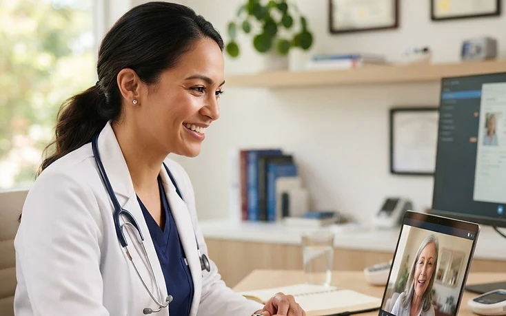 Physician consulting with a patient during a secure video visit